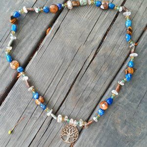 Lapis Quartz Gold Tree Necklace
